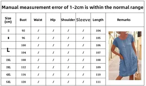 Size guide for the cotton linen short sleeve dress showing bust and length measurements