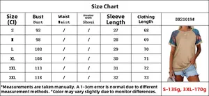 Tableau des tailles détaillé pour t-shirt femme avec manches raglan et motifs ethniques