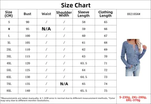 Tableau des tailles pour t-shirt manches longues à boutons, du S au 8XL inclus