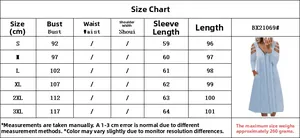 Tabella taglie dettagliata per abito tinta unita a maniche lunghe con scollo a V, S-3XL