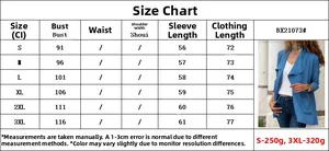 Tableau des tailles détaillé pour trench-coat femme avec mesures du S au 3XL incluses