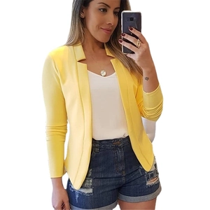 Slim fit long sleeve women's blazer in lemon yellow color for professional casual wear