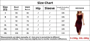Detailed size guide for the velvet evening slip dress with measurements from S to 3XL