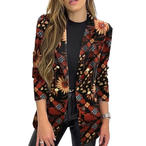 Vintage floral print blazer jacket with long sleeves and notch lapel for women