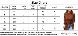 Detailed size chart for waffle knit top with lace sleeves including S to 3XL measurements