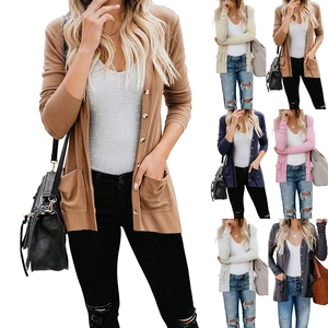 Women Casual Ribbed Knit Cardigan Sweater Long Sleeve V Neck Loose Button Front Top With Pockets Daily Office Outerwear