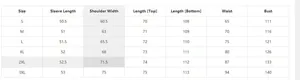 Detailed size chart for women's V-neck thermal loungewear set including S to 3XL measurements