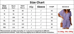 Size chart for women's V-neck romper with measurements for chest, waist, and length