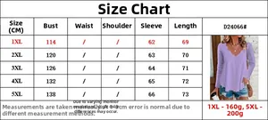 Detailed size chart for women's scalloped V-neck long sleeve top ranging from 1XL to 5XL