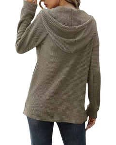 Pull à capuche pour femme en maille gaufrée avec épaules tombantes couleur vert sauge