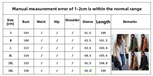 Detailed size guide table for women long plush teddy coat with bust and length in cm