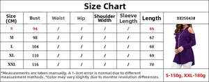 Size guide table for casual cold-shoulder long sleeve top with bust and length measurements