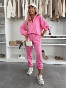 Ensemble Sport Décontracté pour Femmes Couleur Unie Sweat-shirt à Demi-zip Et Pantalon Long Top And Bottom Streetwear Automne