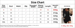 Guide des tailles pour la robe côtelée à manches longues avec mesures du buste et longueur