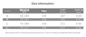 Size chart for women high waist loose pants showing waist, hips, and length in cm