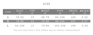 Size chart showing bust and waist measurements for backless sequin top and maxi skirt set