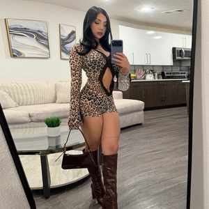 Sexy leopard print cutout romper with lace trim and flared sleeves for women
