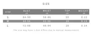 Detailed size guide table for V-neck halter top showing bust and waist measurements