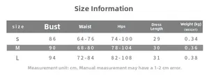 Detailed size chart for sexy backless mini dress with bust and waist measurements