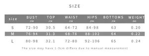 Detailed size chart for the polka dot backless top and high-waist pants set
