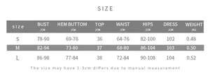 Detailed size chart for women's three-piece print set showing bust and waist measurements