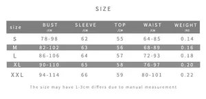 Größentabelle für schmal geschnittenes Langarm-T-Shirt mit Maßen in cm für S-XXL-Größen