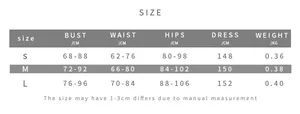 Detailed size chart for fringe backless halter dress including bust and waist measurements