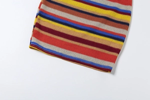 Vue rapprochée de la texture en maille à rayures colorées et détails de couture fins
