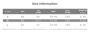 Size chart detail for halter neck deep V-cut top and high slit long dress set