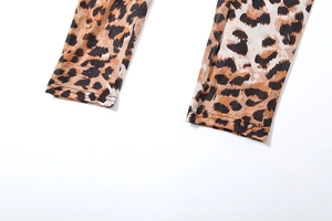 Detail of sheer leopard print mesh fabric showing high-quality animal pattern texture