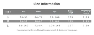 Detailed size chart for the ruched bodycon dress with rhinestone chain straps in cm