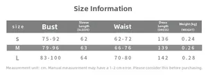 Detailed size chart for long sleeve slim fit T-shirt with bust and length in cm