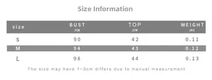 Detailed size chart for polka dot one-shoulder crop top with bust and length in cm