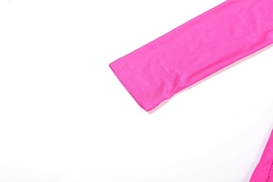 Detailed close-up of rose red knit jumpsuit cuff with professional double-needle stitching
