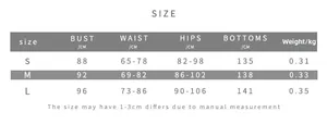 Size chart for backless jumpsuits with bust, waist, and hip details in centimeters