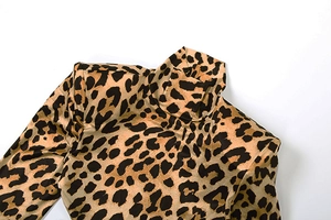 Detailaufnahme des Rollkragenkleides mit Leopardenmuster und langen Ärmeln aus Strick