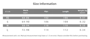 Detailed size guide table with waist and hip measurements for women's high waist casual pants
