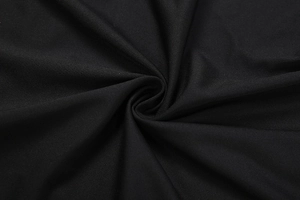 Close-up of black ribbed knit fabric texture showing fine weave and soft material
