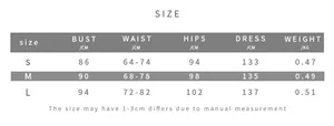 Size chart for halter cutout dress including bust waist hips and length measurements
