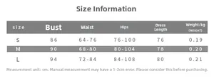 Detailed size chart for sexy deep V-neck halter dress including S M L measurements