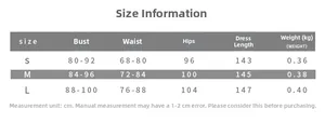 Detailed size chart for sexy split mesh slit maxi dress showing bust and waist measurements