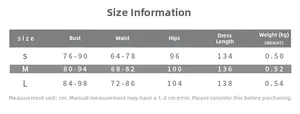 Size chart for the off-shoulder bodycon dress with bust, waist, and hip measurements