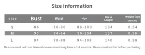 Detailed size chart for backless halter maxi dress including bust waist and length specs