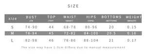 Size chart for women's halter top and shorts set with bust, waist, and hip measurements
