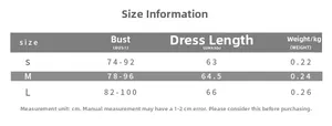 Größentabelle mit Maßen für das sexy einfarbige Mini-Trägerkleid für Damen im Sommer
