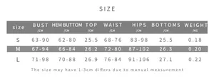Detailed size chart for sexy halter crop top and bodycon shorts set in sizes S to L