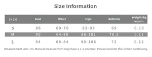 Detailed size chart for backless romper with bust, waist, hips, and length measurements