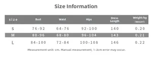 Size guide for women's sexy backless maxi dress including bust, waist, and hip measurements