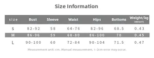 Detailed size chart for backless flare sleeve jumpsuit with bust and waist measurements