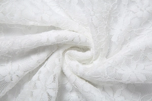 Vue macro détaillée d'un tissu de dentelle florale blanche avec broderie fine